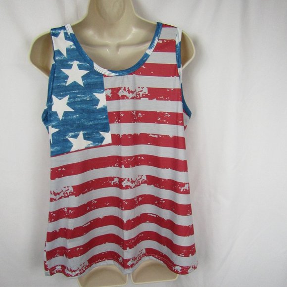 Tops - Women's | Flag | Tank | Large | Red, White & Blue | Get your Independence Day On